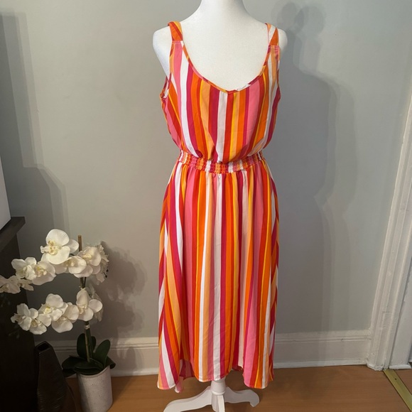 High Low Sleeveless Striped Dress M Willow Drive Orange Pink White - Picture 2 of 8